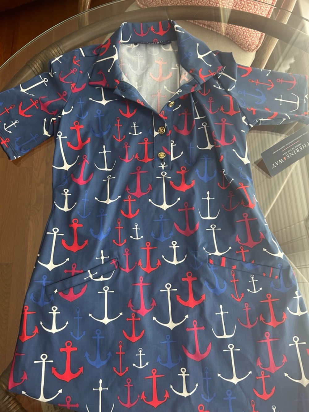 Katherine Way Navy Midi Dress with Red, White & Blue Anchors